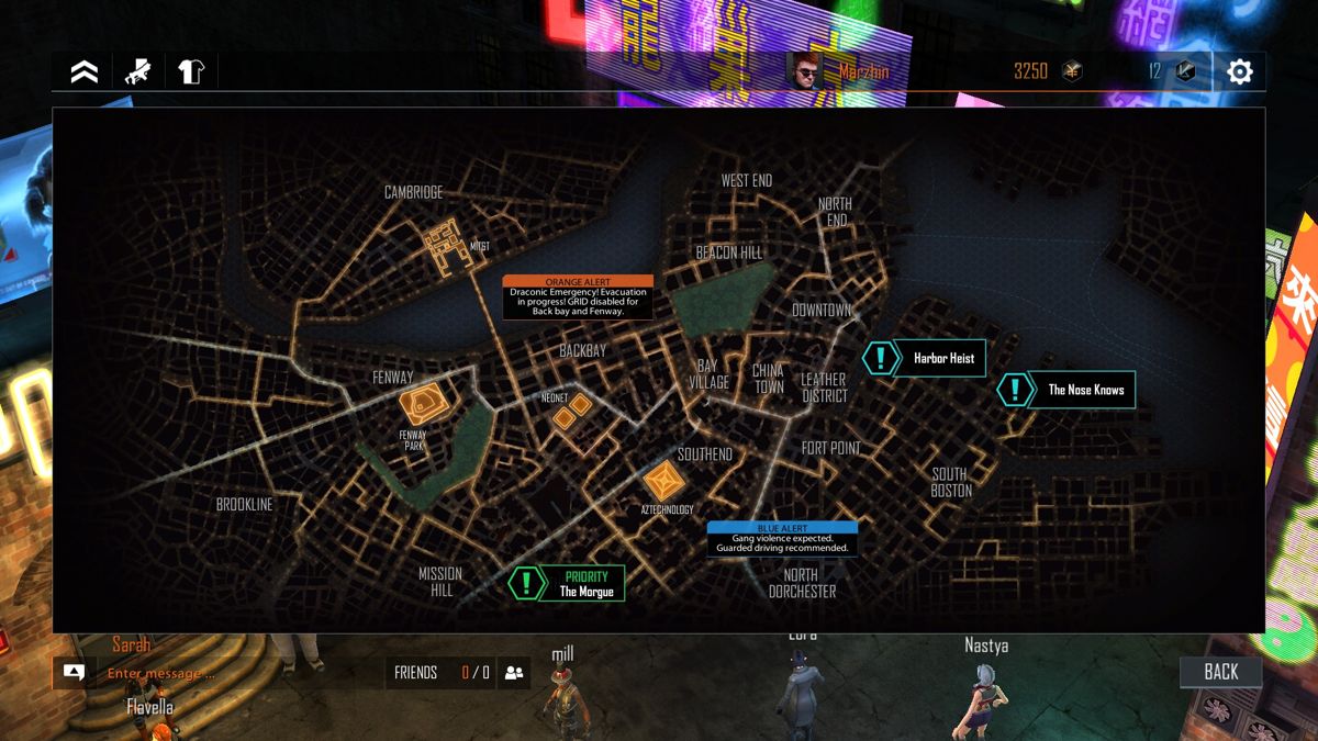 Shadowrun Chronicles: Boston Lockdown (Windows) screenshot: Boston map