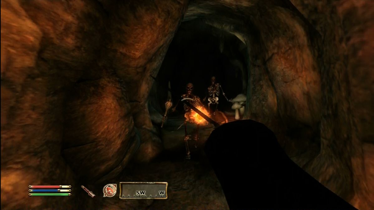 The Elder Scrolls IV: Oblivion (Xbox 360) screenshot: Casting a fireball spell. Mages can specialize in different schools of magic.