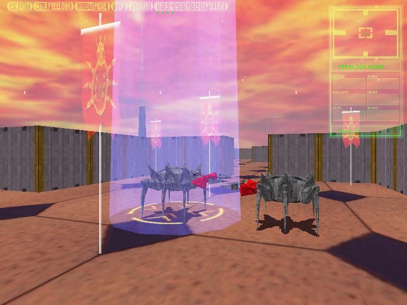 A.I. Wars: The Insect Mind (Windows) screenshot: Mars battlefield 3D mode view with 2 Cybugs visible near strategy node