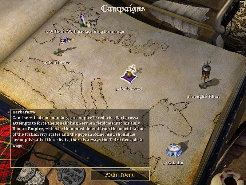 Age of Empires II: The Age of Kings (Windows) screenshot: The campaign menu