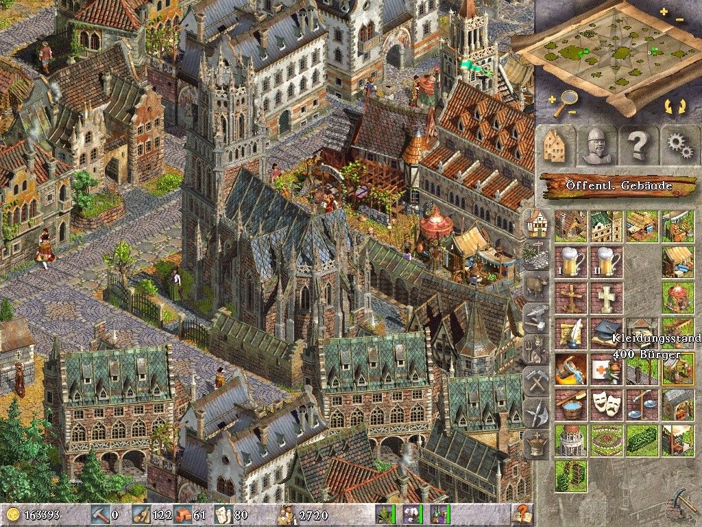 1503 A.D.: The New World (Windows) screenshot: The more your city thrives, the more lavish the houses your citizens build. And the more the luxury they expect: Here's an exquisite cathedral.