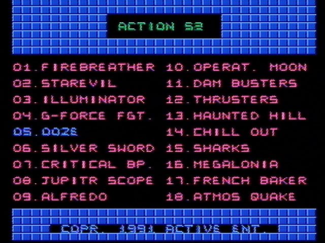 Action 52 (NES) screenshot: Choose a game from one of the three menus