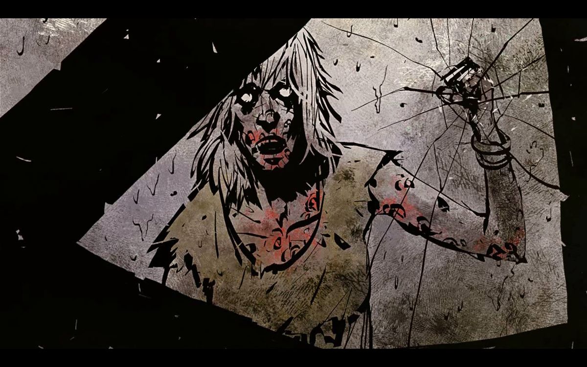Deadlight (Windows) screenshot: Zombie knocking the glass in cutscene.