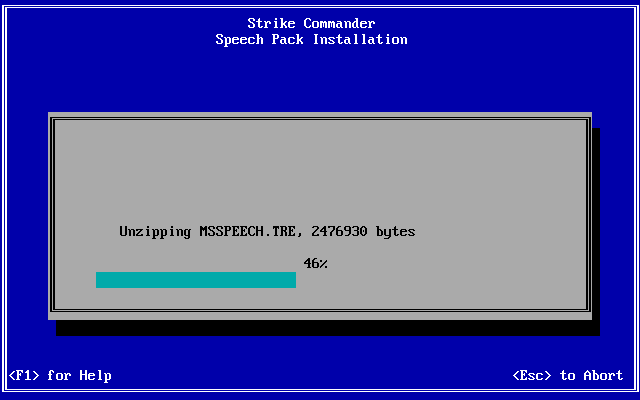 Strike Commander: Speech Pack (DOS) screenshot: It's a short process, considering how long it took the original game to install