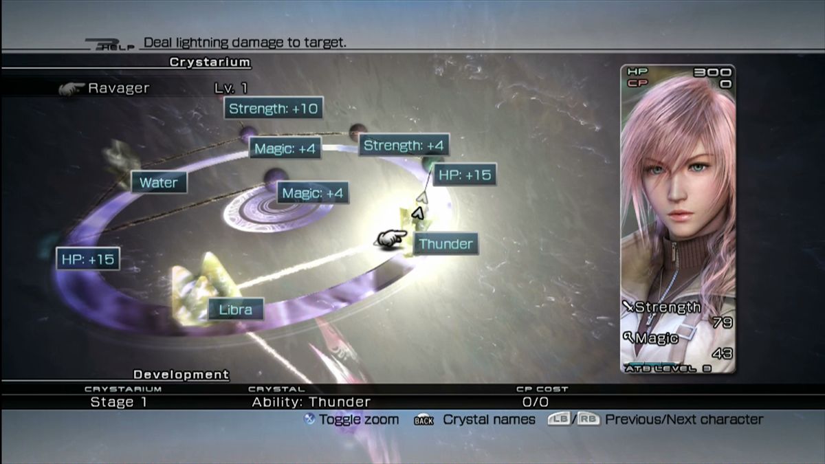 Final Fantasy XIII (Xbox 360) screenshot: The Crystarium is where you direct each character's RPG growth.