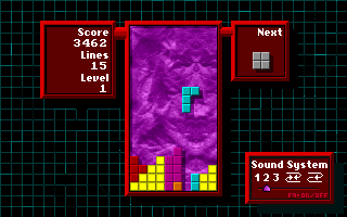 Tetrix (DOS) screenshot: One-player game, level 1 -- regular blocks.
