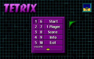 Tetrix (DOS) screenshot: Main menu screen.