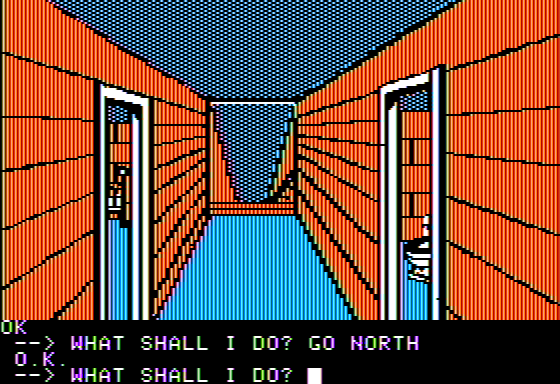 Scott Adams' Graphic Adventure #5: The Count (Apple II) screenshot: Wandering Down a Hallway
