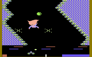 Superman: The Game (Commodore 64) screenshot: Hit by a kryptonite blast!