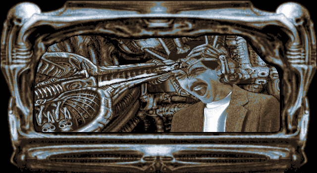 Dark Seed (DOS) screenshot: 1st day - Alien embryo is being implanted in Mike Dawson's brain