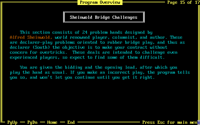 Micro Bridge Companion (DOS) screenshot: Bridge World Challenges has a different name on the product description page
