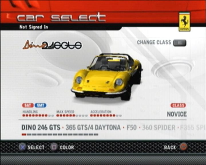 OutRun 2006: Coast 2 Coast (PlayStation 2) screenshot: The flagman race car selection.