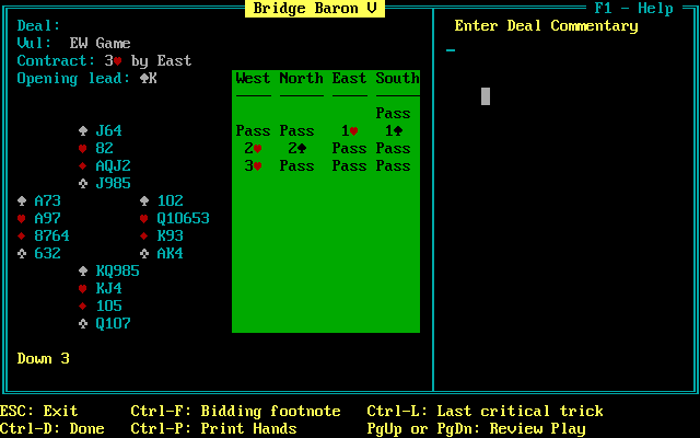 Micro Bridge Companion (DOS) screenshot: Bridge Baron V: Saving a game