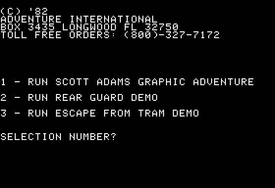 Scott Adams' Graphic Adventure #6: Strange Odyssey (Apple II) screenshot: Main Menu
