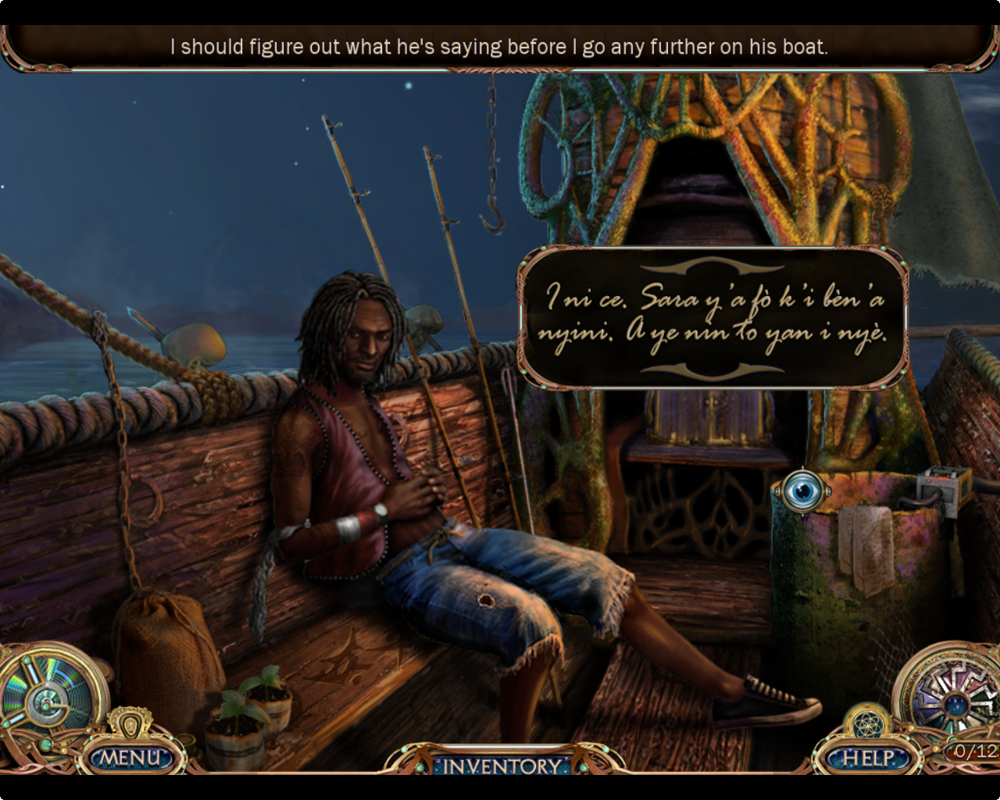 Unsolved Mystery Club: Ancient Astronauts (Windows) screenshot: I need to translate what he says.