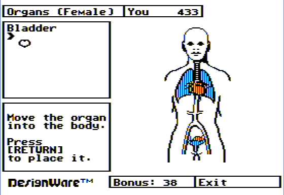 The Body Transparent (Apple II) screenshot: My Body is Coming Together