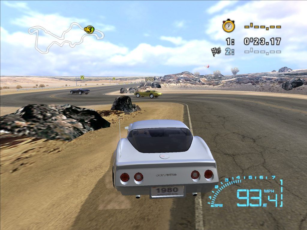 Corvette (Windows) screenshot: Racing in the desert