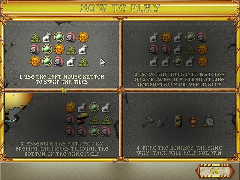Talismans of Atlantis (Windows) screenshot: The instructions. Each pane is animated and plays in sequence