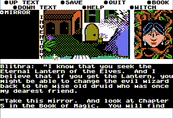 Microzine #26 (Apple II) screenshot: The Wizard of Darkling Wood - I Mean the Friendly Witch