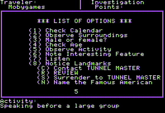 The Time Tunnel: American History Edition (Apple II) screenshot: A Clue