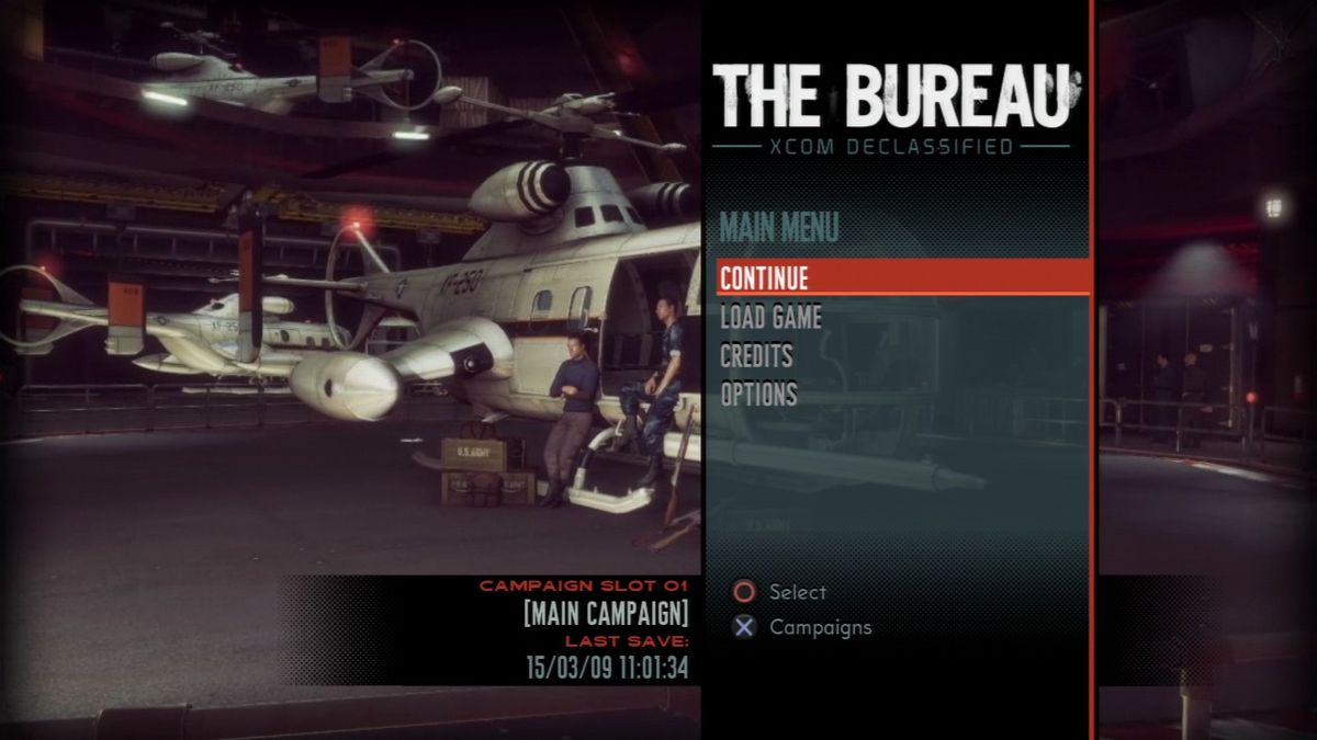 The Bureau: XCOM Declassified (PlayStation 3) screenshot: Main menu