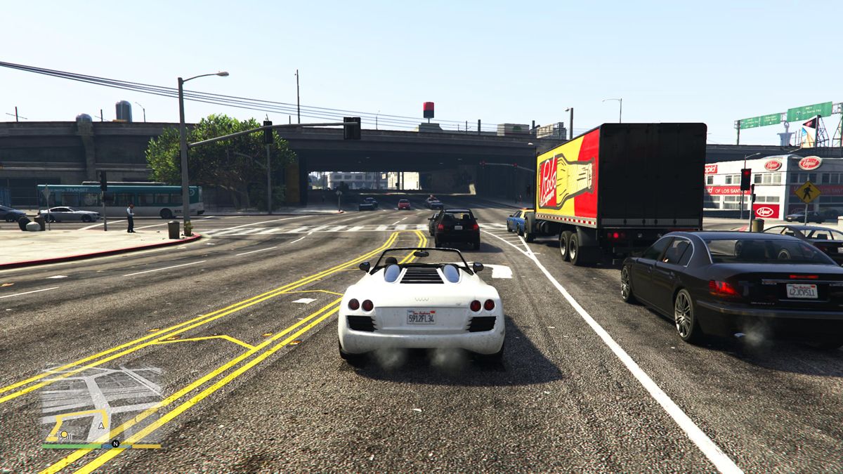 Grand Theft Auto V (PlayStation 5) screenshot: Driving around the city