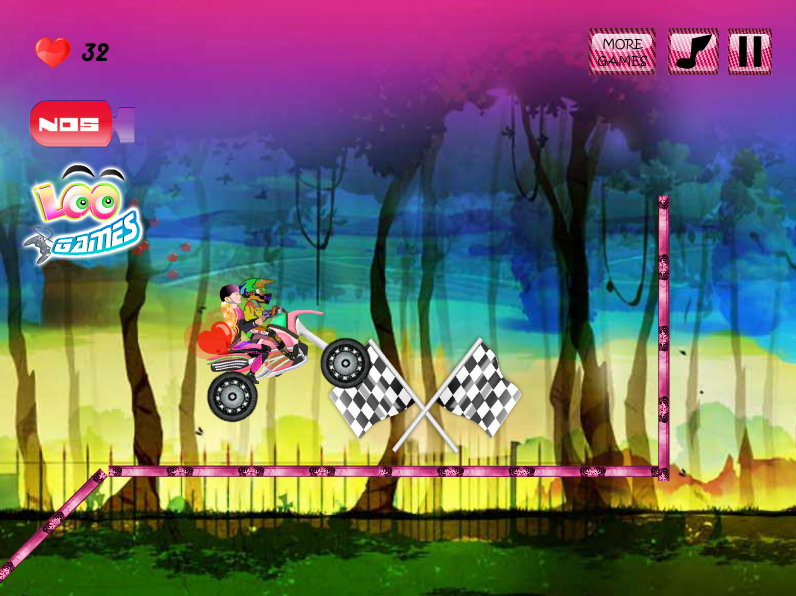 Valentine's Motocross Day (Browser) screenshot: Reaching the goal at the end of a level.