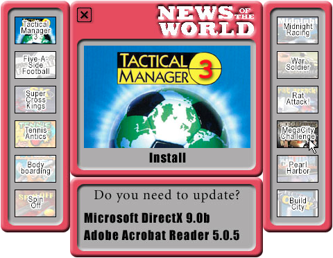 News of the World Game CD (Windows) screenshot: Installation menu