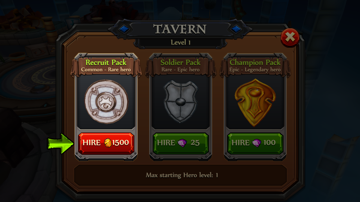 Party of Heroes (Browser) screenshot: Tavern