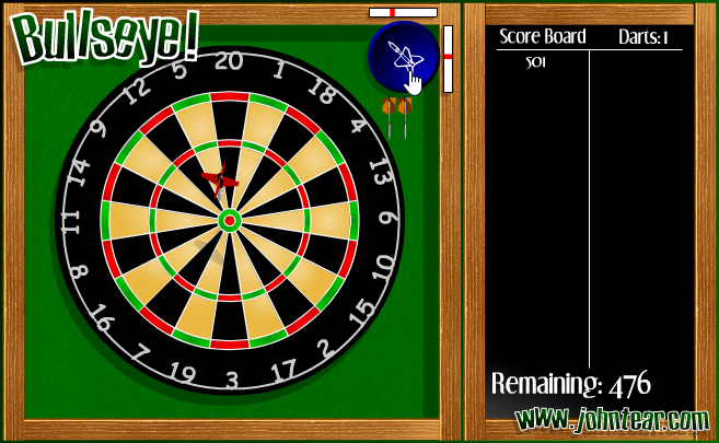 Bullseye (Browser) screenshot: The dart just lands on the target.