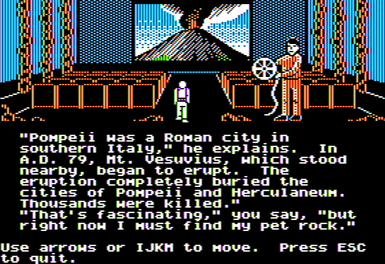 Microzine #31 (Apple II) screenshot: Volcanic Voyager - I Get a Hint in the Movie Theater