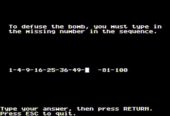 Microzine #31 (Apple II) screenshot: Volcanic Voyager - Defusing a Bomb