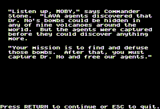 Microzine #31 (Apple II) screenshot: Volcanic Voyager - My Mission