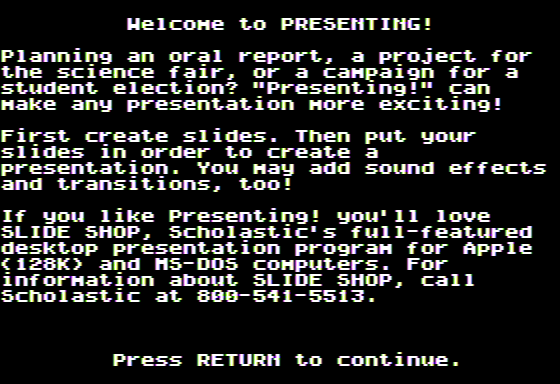 Microzine #31 (Apple II) screenshot: Presenting! - Instructions