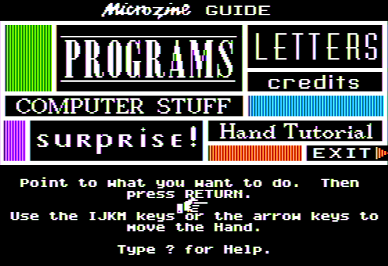 Microzine #31 (Apple II) screenshot: Main Menu