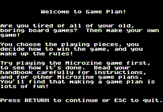 Microzine #31 (Apple II) screenshot: Game Plan - Intructions