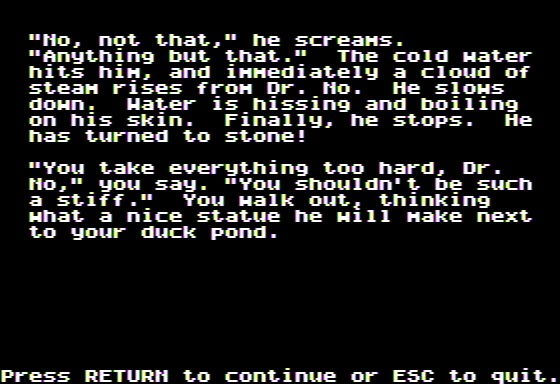 Microzine #31 (Apple II) screenshot: Volcanic Voyager - I Defeat Dr. No