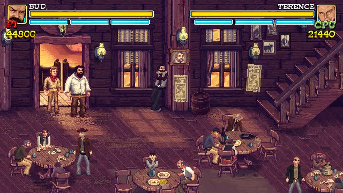 Bud Spencer & Terence Hill: Slaps and Beans (Nintendo Switch) screenshot: Entering the saloon