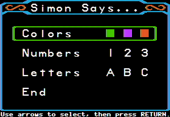 Simon Says... (Apple II) screenshot: Main Menu