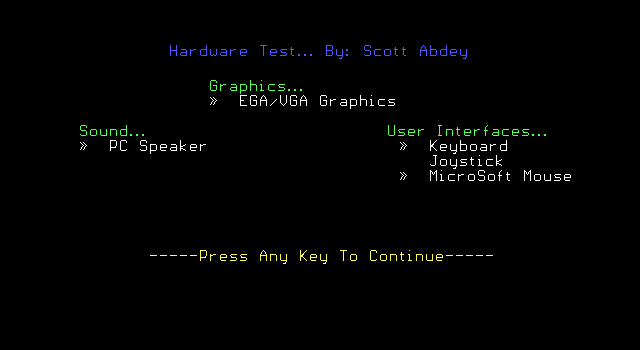 Euchre (DOS) screenshot: The game starts with a hardware check
