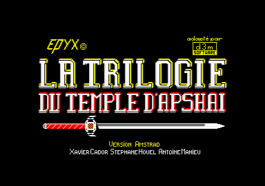 Temple of Apshai Trilogy (Amstrad CPC) screenshot: Title screen. This is the French version.