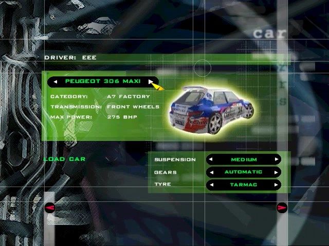 Pro Rally 2001 (Windows) screenshot: Select your car