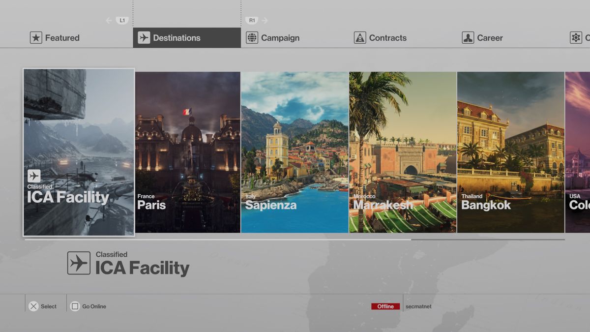 Hitman: The Complete First Season (PlayStation 4) screenshot: Hitman Prologue: Main menu