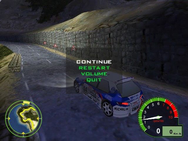 Pro Rally 2001 (Windows) screenshot: Pause screen