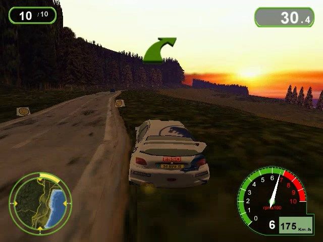 Pro Rally 2001 (Windows) screenshot: Checkpoint ahead but it will be probably missed