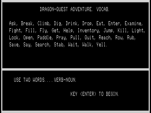 Dragonquest! (TRS-80) screenshot: List of Commands