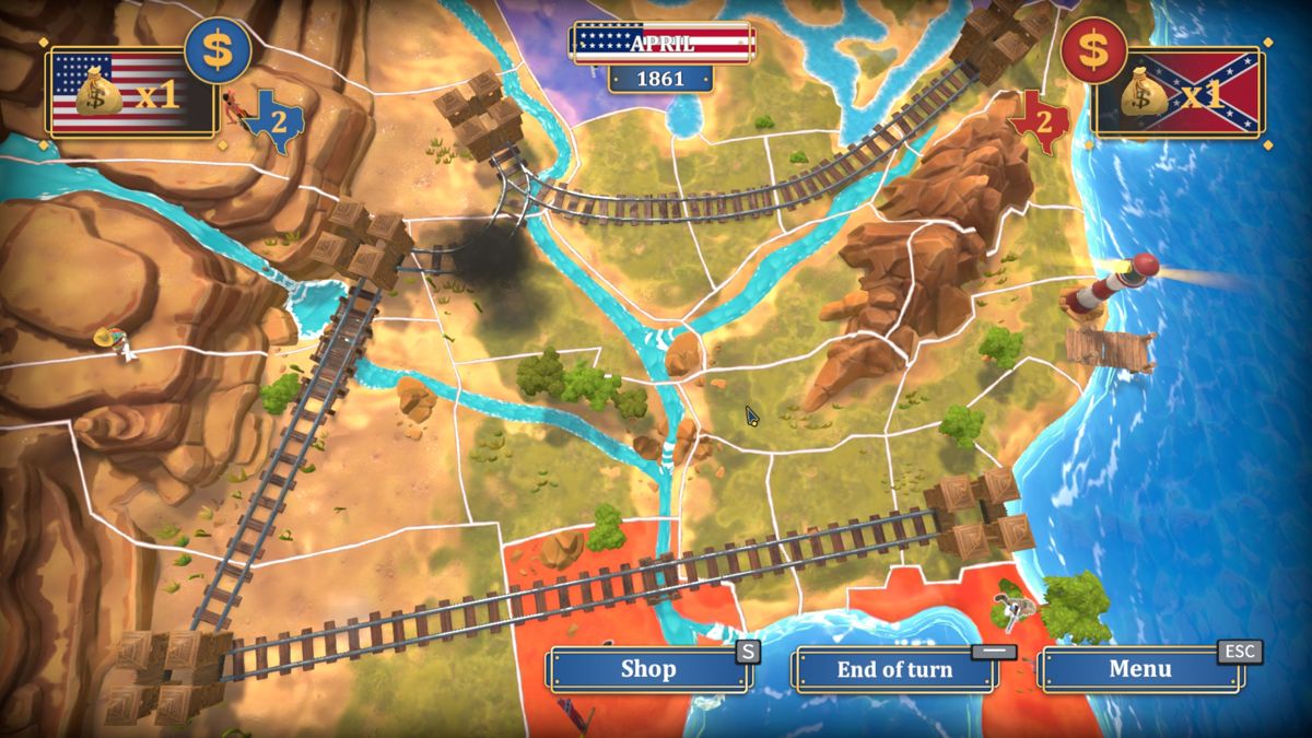 The Bluecoats: North & South (Windows) screenshot: The campaign map with turn-based actions