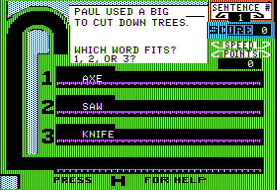 Paul Bunyan (Apple II) screenshot: Word Catcher