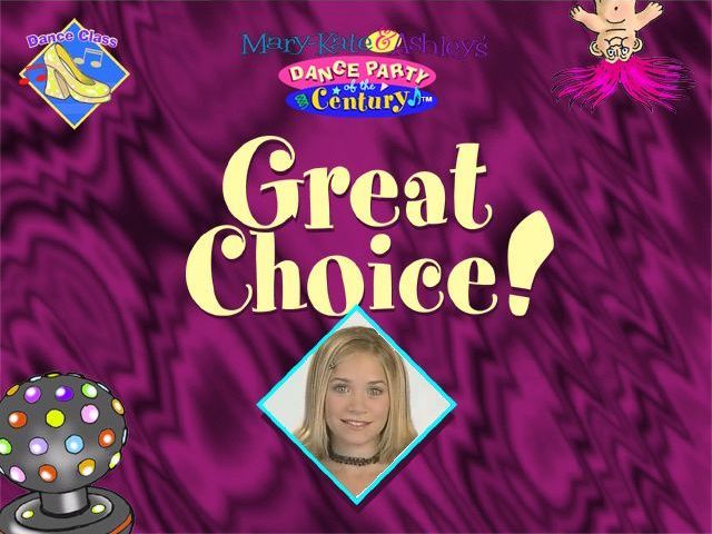 Mary-Kate & Ashley's: Dance Party of the Century (Windows) screenshot: Dance Class: Whatever selection the player makes from the main menu is greeted with a message of congratulations