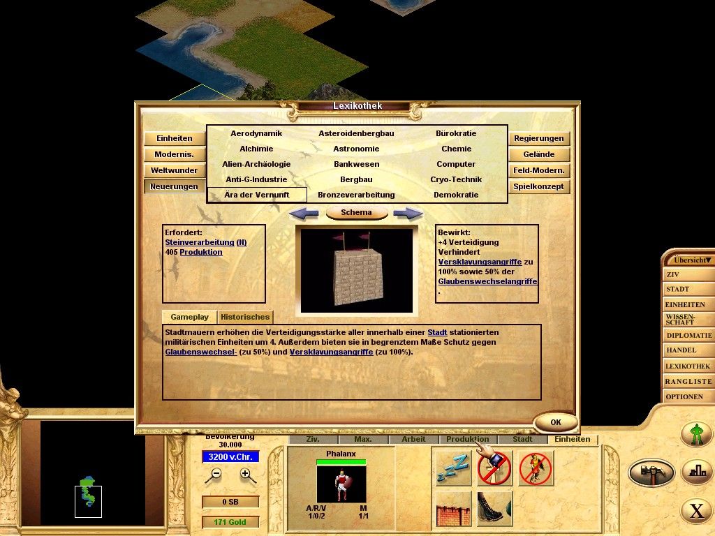 Civilization: Call to Power (Windows) screenshot: For all research objects, units, forms of government etc. there is a description.